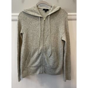 J Crew Wool Blend Full Zip Hooded gray Sweater Womens size small Pockets
